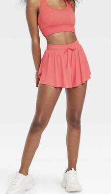 JOYLAB -NWOT -Women's Mid-Rise Double Layer Flowy Run Shorts Coral/Pink SIZE: L